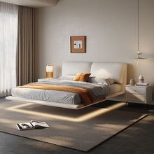 意式悬浮床轻奢现代真皮床主卧双床简约带灯软体床悬空床家具