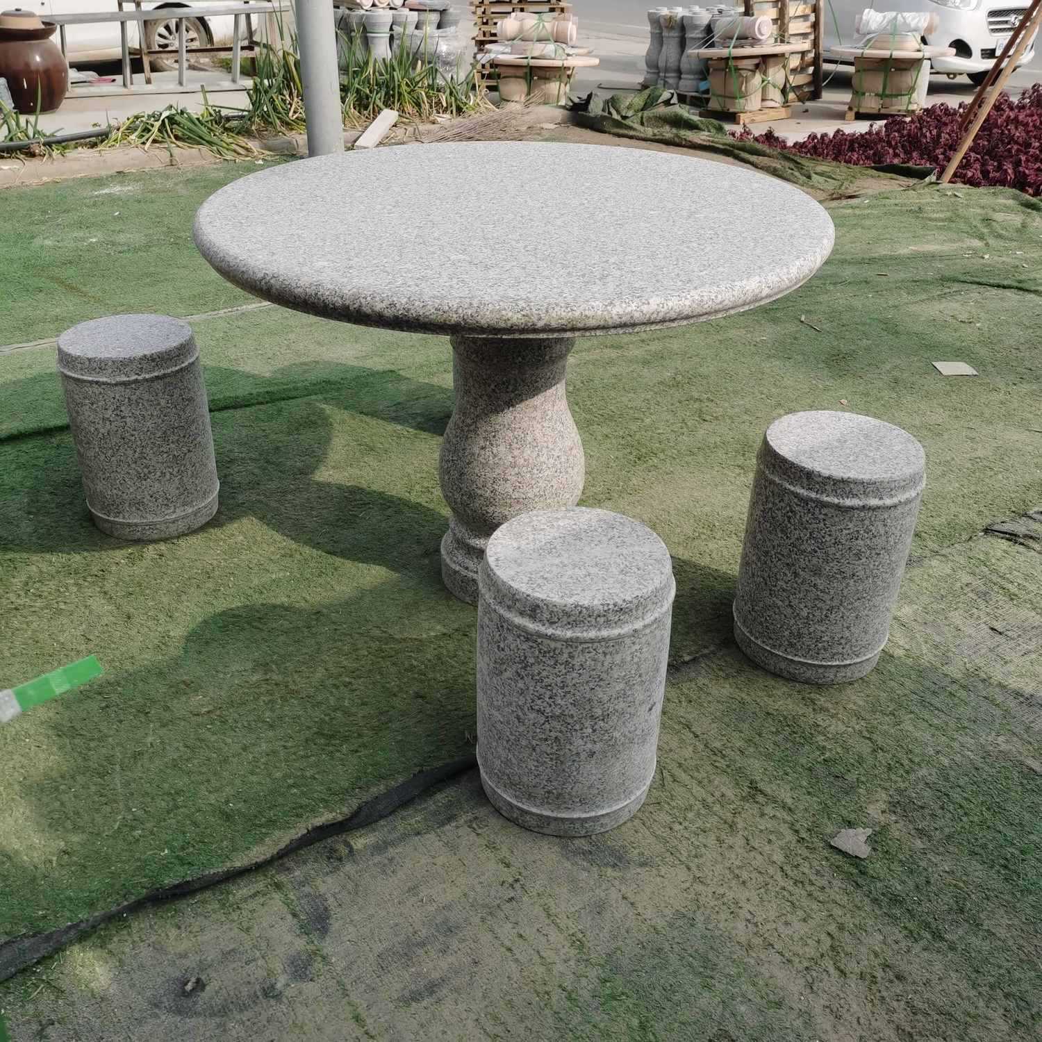 石桌石凳庭院花园户外天然大理石圆桌家用花岗岩石桌长方形石桌子