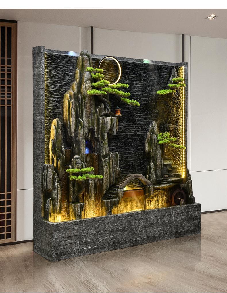 大型假山水幕墙流水隔断屏风客厅会所背景墙庭院造景水景观可养鱼