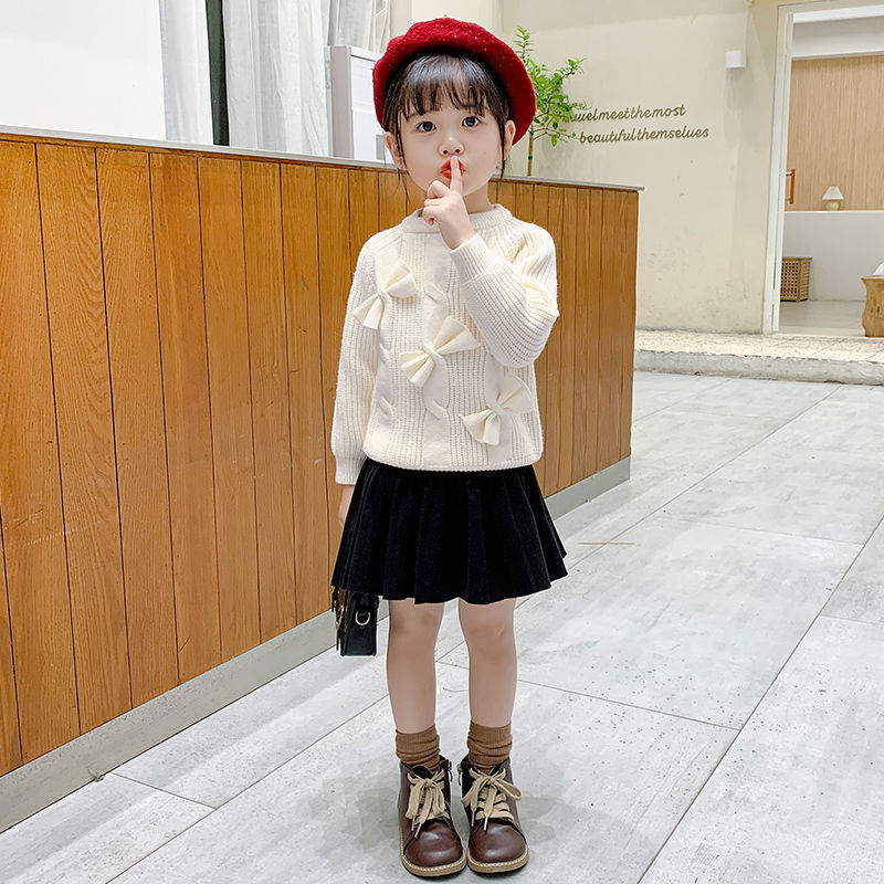 春装女童毛衣蝴蝶结1小女孩上衣服5岁4宝宝童装3打底衫2儿童6针织