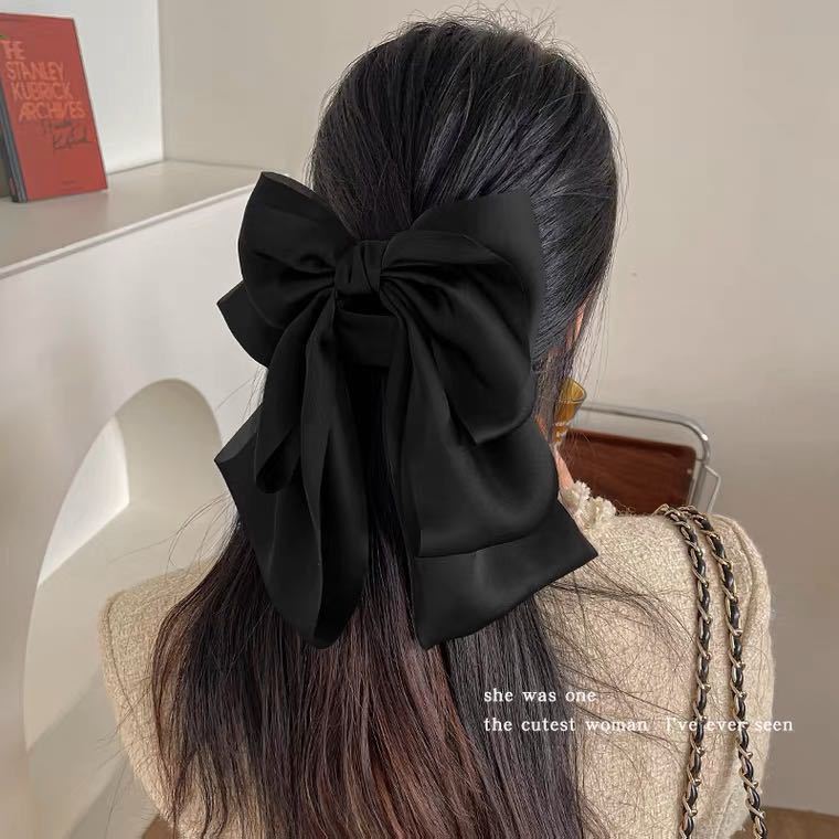 French Gentle Headdress Satin Bow Barrettes Spring Clip Updo Hair Claw Back Head Large Hair Accessory for Ponytail