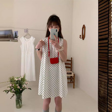 波点圆领无袖连衣裙短裙夏季韩版新款复古G719