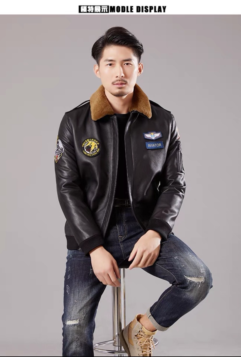 猎马仕冬季中国飞行员空军真皮皮衣男头层牛皮机车服夹克外套加厚