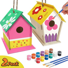 DIY Bird House Kit鸟笼涂鸦套装 户外儿童绘画鸟屋麻绳木制工艺