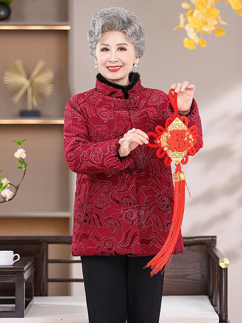 老年人冬加绒加厚保暖棉衣老太太生日唐装棉袄棉服奶奶装新年衣服