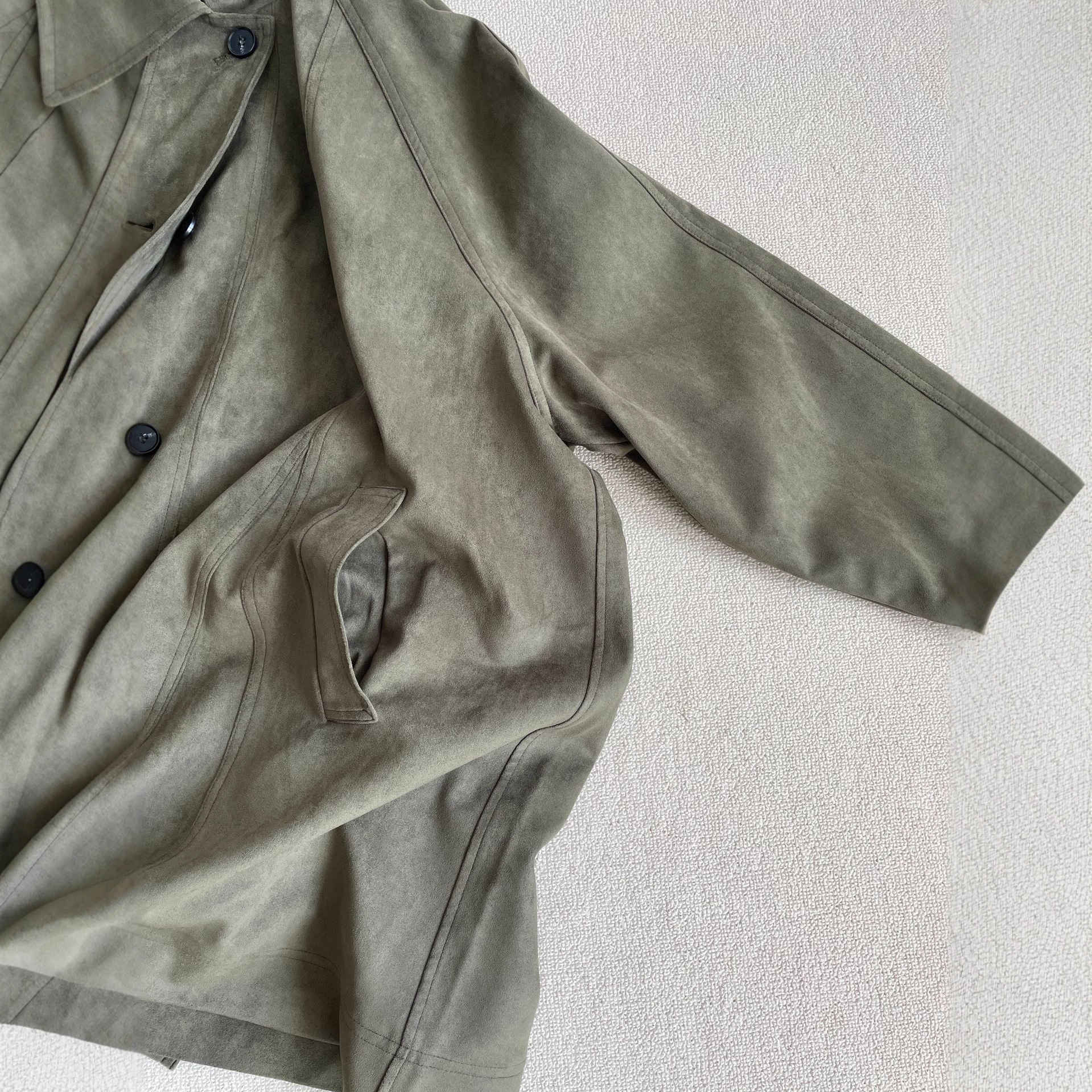 161001!纯正订单 泡菜国Et 麂皮绒面翻领中长款风衣外套女