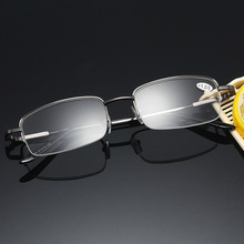 老花镜新款男士半框吊丝记忆老年眼镜 100-400时尚金属超轻老光镜