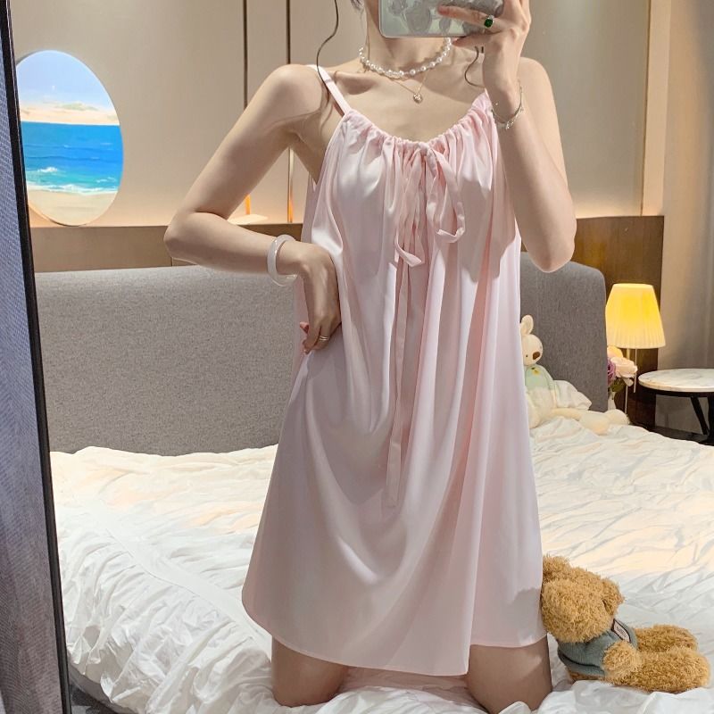 纯欲风冰丝性感吊带抽绳睡裙女凉感睡衣夏款家居服2022年夏季新款