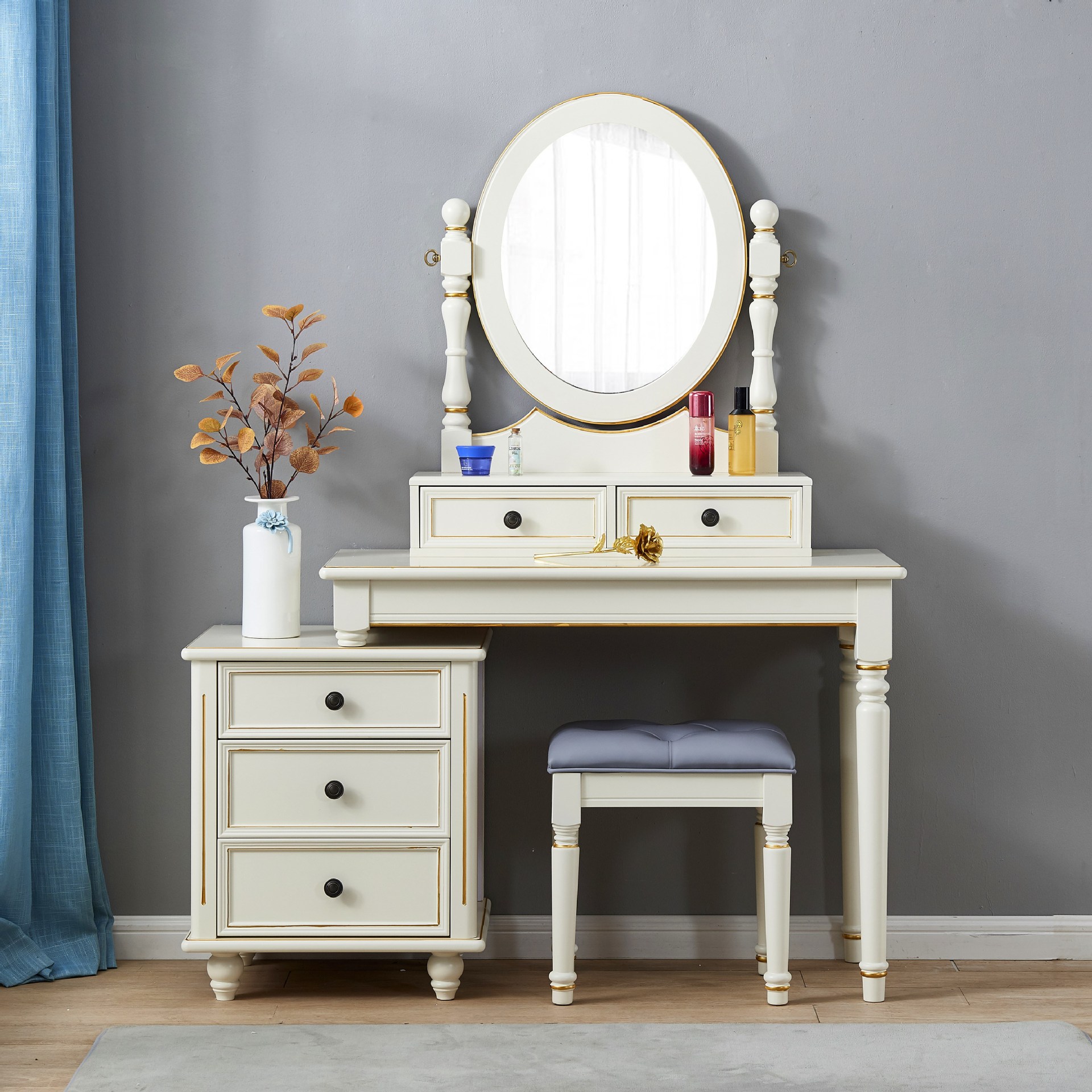 美式梳妆台现代简约小户型卧室妆台书桌伸缩收纳柜一体轻奢化妆桌