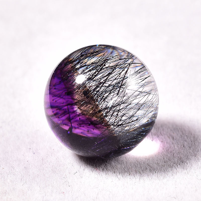 天然紫发黑超七精品单珠手链吊坠diy圆珠三轮骨干水晶转散珠