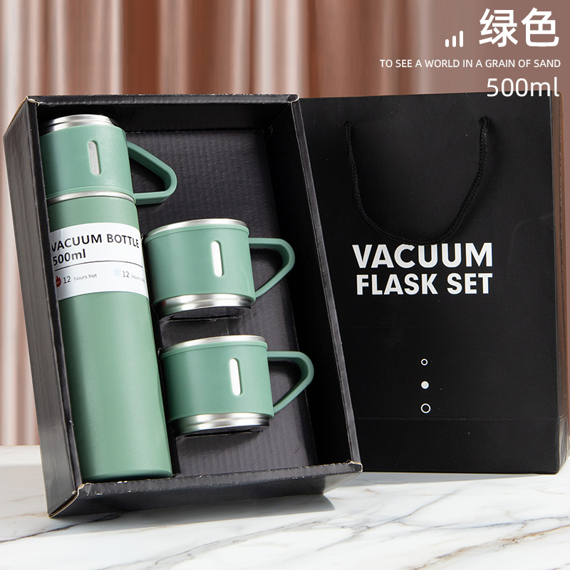 One Piece Dropshipping Simple Stainless Steel Vacuum Cup Double Layer Vacuum Portable Water Cup One Cup Three Lid Gift Pot Sets