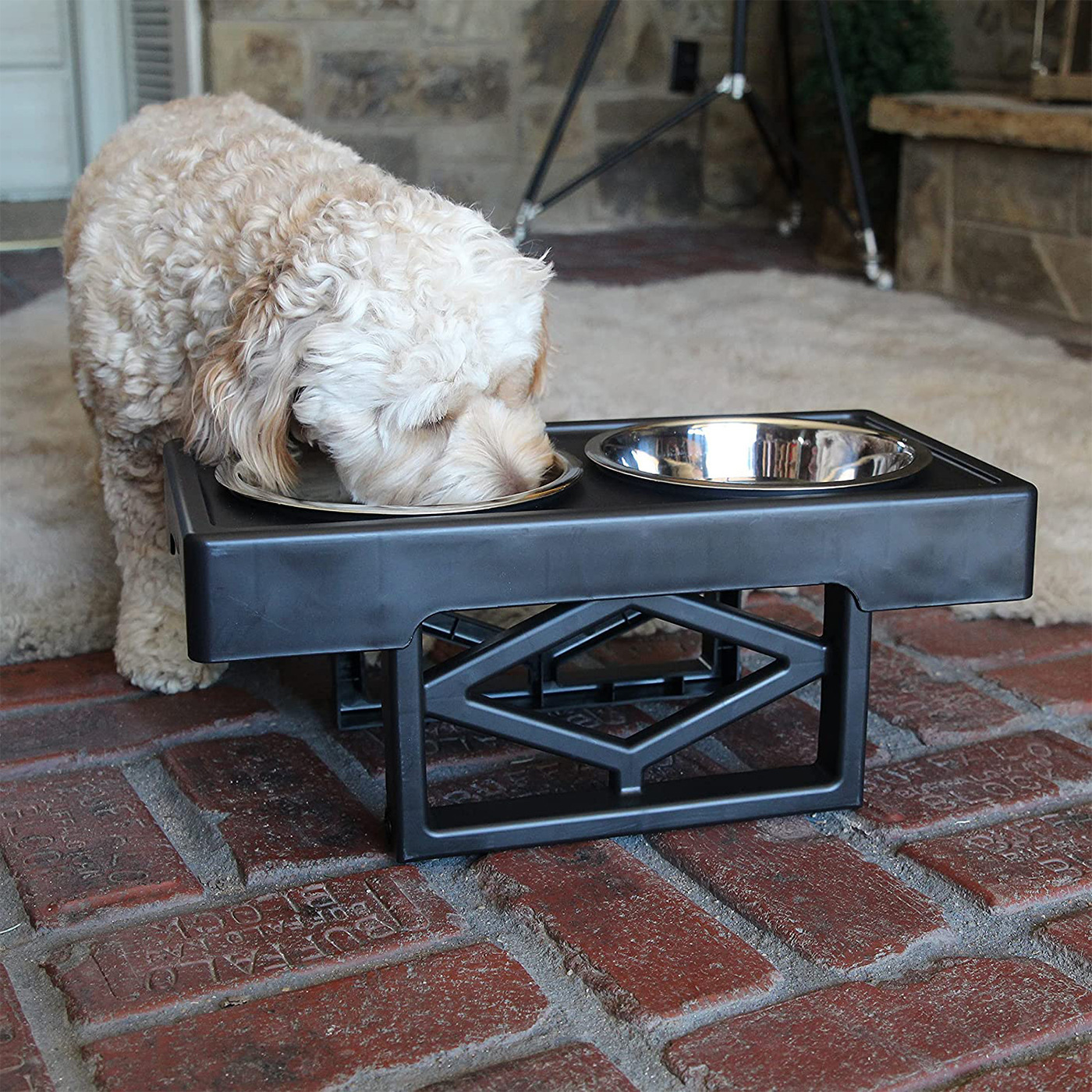 Pet Bowl Dog Basin Drinking Water Feeding Double Bowl Lifting Bowl Rack Cat Slow Feeding Bowl Stainless Steel Pet Rice Basin Foreign Trade Popular Style