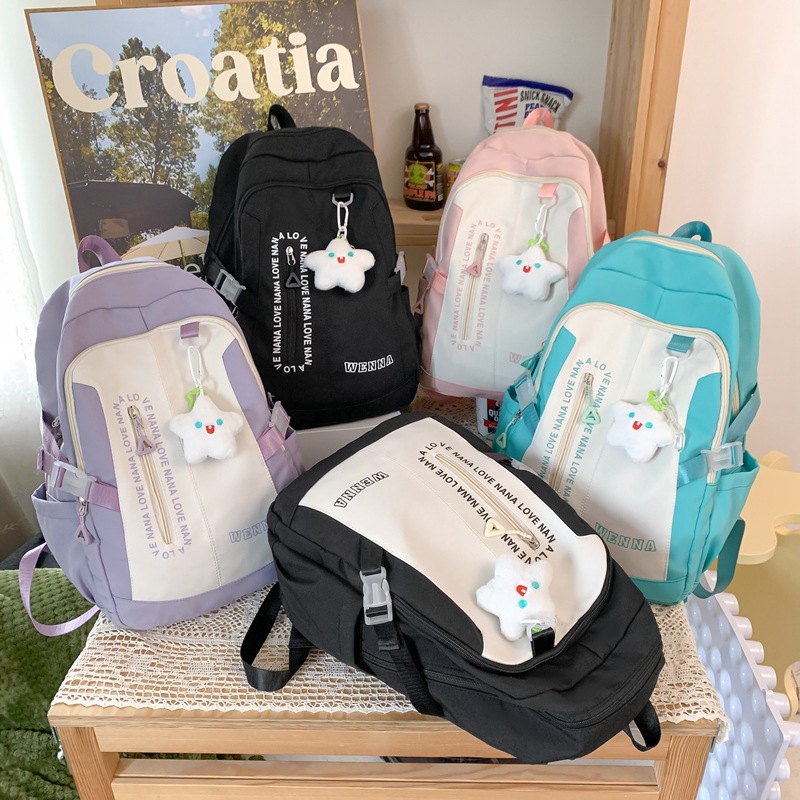 Schoolbag Junior High School Student Simple Good-looking Backpack Contrast Color Girls Backpack