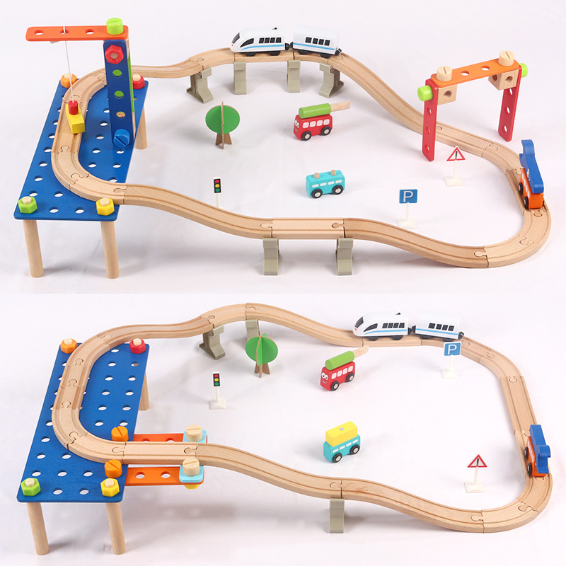 儿童电动车轨道玩具螺母火车轨道拆装积木木制