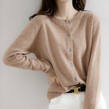 圆领针织开衫女士2024秋季新款洋气慵懒宽松大码上衣韩版毛衣外套