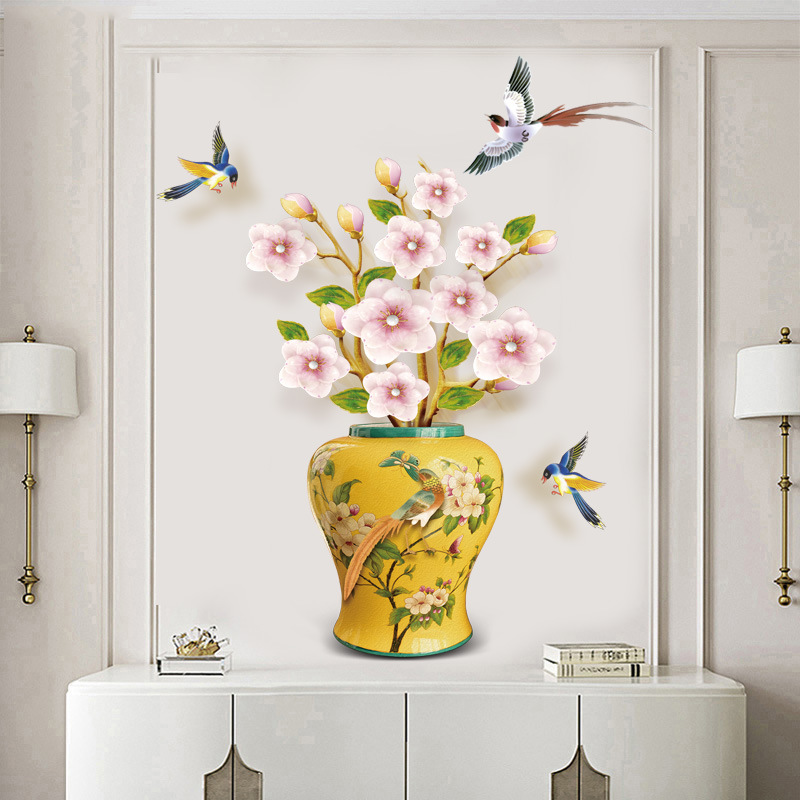 现代简约3d立体花瓶墙贴画客厅玄关电视背景墙面装饰贴纸自粘防水