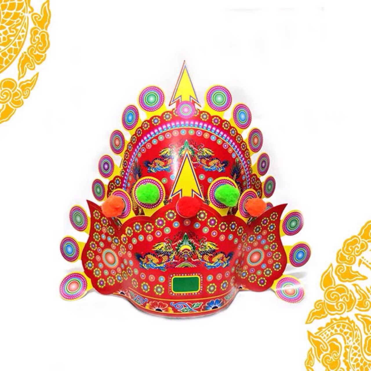 潮汕纸扎用品 拜神五色龙帽 硬卡纸立体帽 五色武帽 将军纸帽