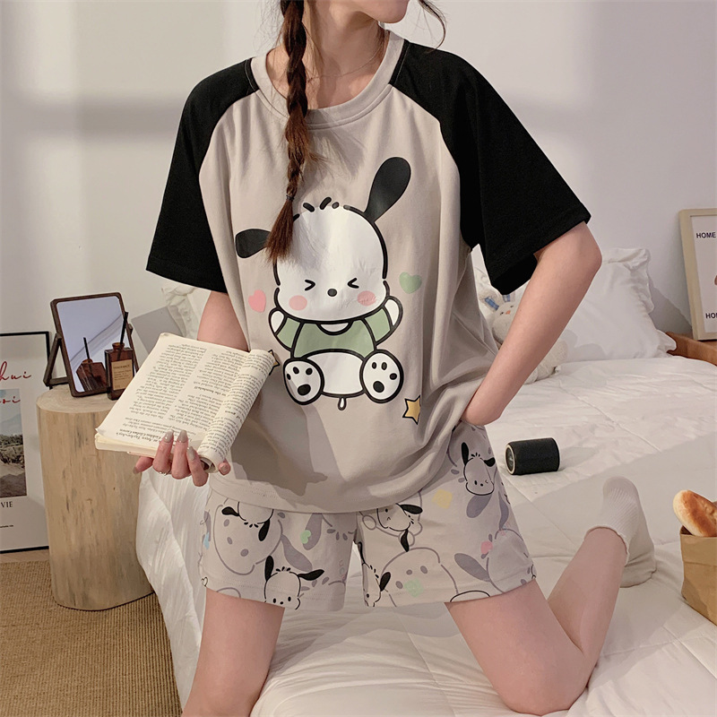 Pajamas Women's Summer Two-Piece Set 2024 New Thin Short-Sleeved Shorts Summer Cartoon Home Wear Suit Factory Direct Sales