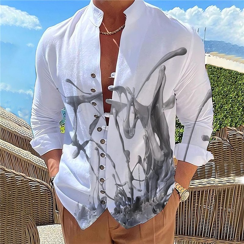 厂家直销亚马逊欧美春款男装3D数码印花衬衫男士青年休闲开衫