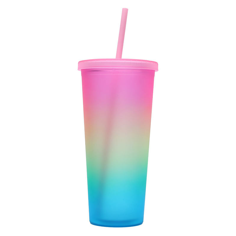 Factory Direct Supply Rainbow Color Double Plastic Straw Cup