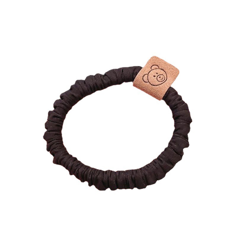 Korean Style Cute Bear Pleated Hair Band Internet Celebrity Same Fashion Leather Cloth Label Hair Rope Women's Tie-up Hair Head Rope