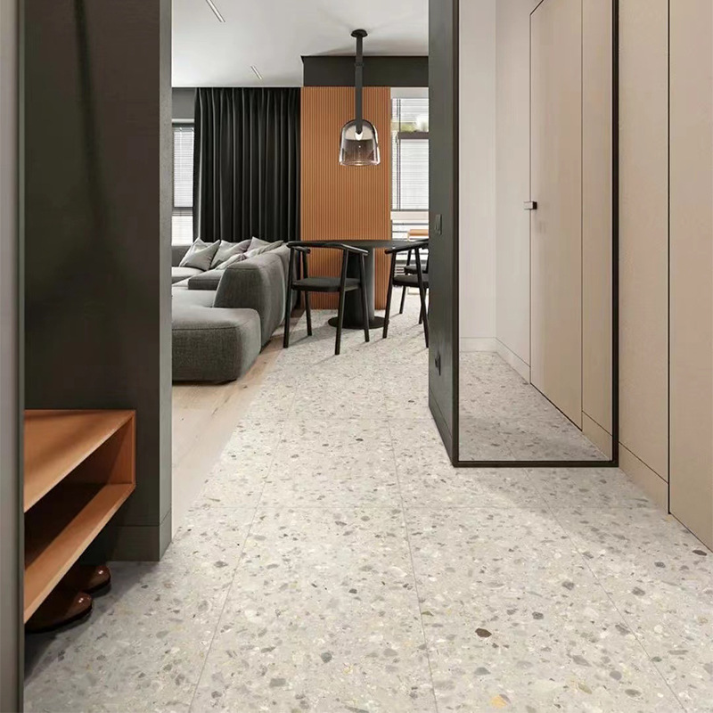 水磨石瓷砖名宿客厅咖啡厅服装店工装大颗粒灰色仿古砖防滑地砖