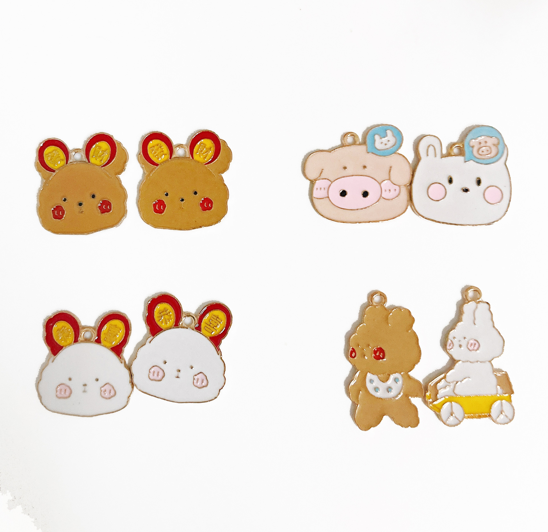 厂家直销 diy饰品滴油合金挂件韩国手链吊坠配件卡通兔子小熊猪头