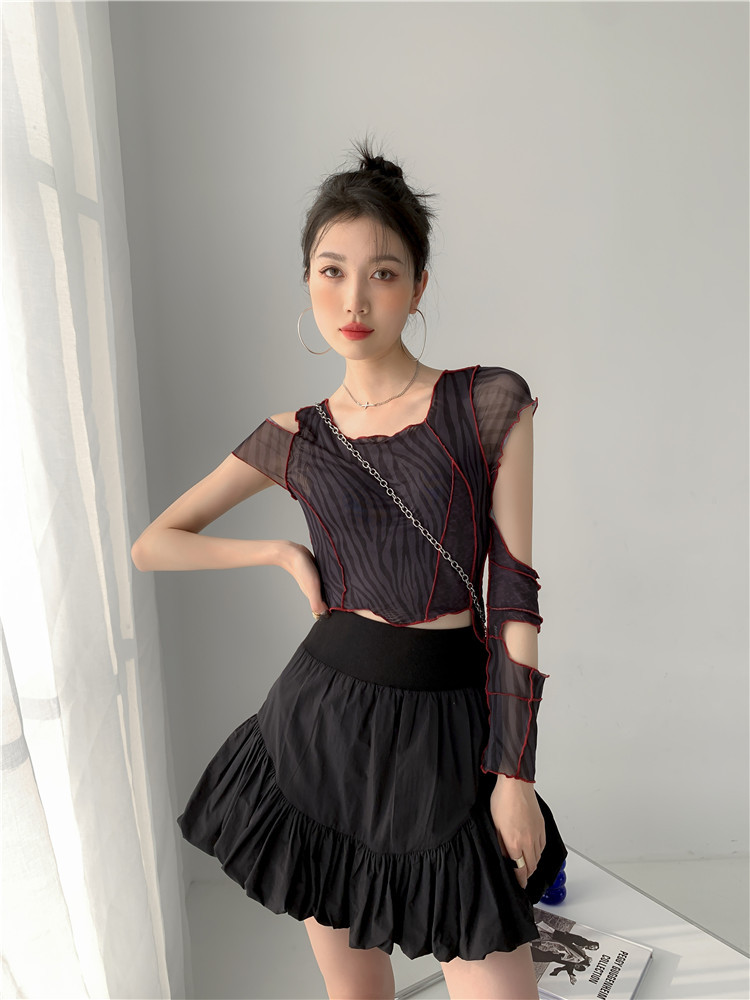 拾玥现货拼接泡泡花苞云朵裙半身裙女时尚百搭高腰显瘦a字裙短裙