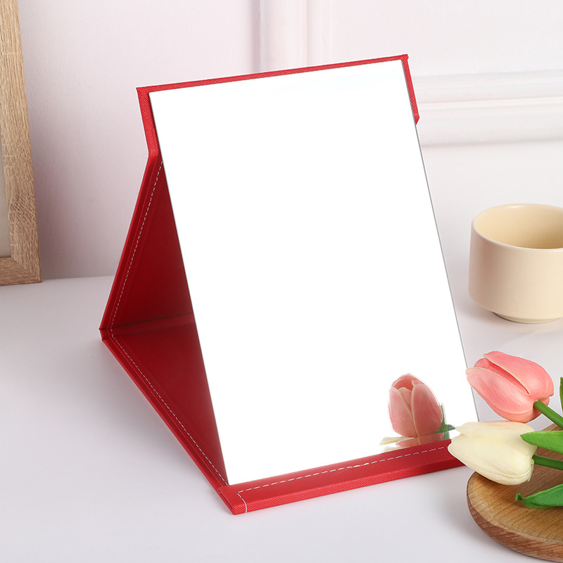 Fashion Simple Leather Makeup Mirror Student Mirror DIY Foldable Portable Mirror