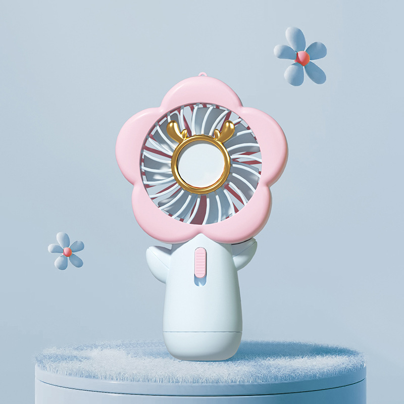 New Cartoon Cute Flowers Handheld Mini Noiseless Portable Candy Color Little Fan USB Large Wind Fan