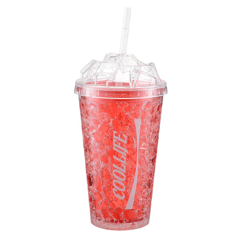 Summer Cola Double-Layer Plastic Cup Creative Ice Crushing Water Cup Fashion Cup with Straw Outdoor Portable Water Cup Factory Direct Supply