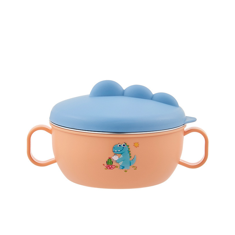 New 316 Children's Stainless Steel Bowl Anti-Scald with Lid Drop-Resistant Removable Washable Binaural Insulation Baby Solid Food Bowl Tableware