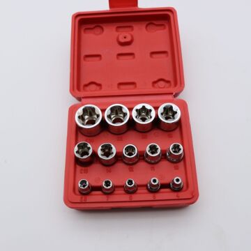 e型套筒组套6角e型梅花型套筒14件六角花键套筒组合汽修专用工具