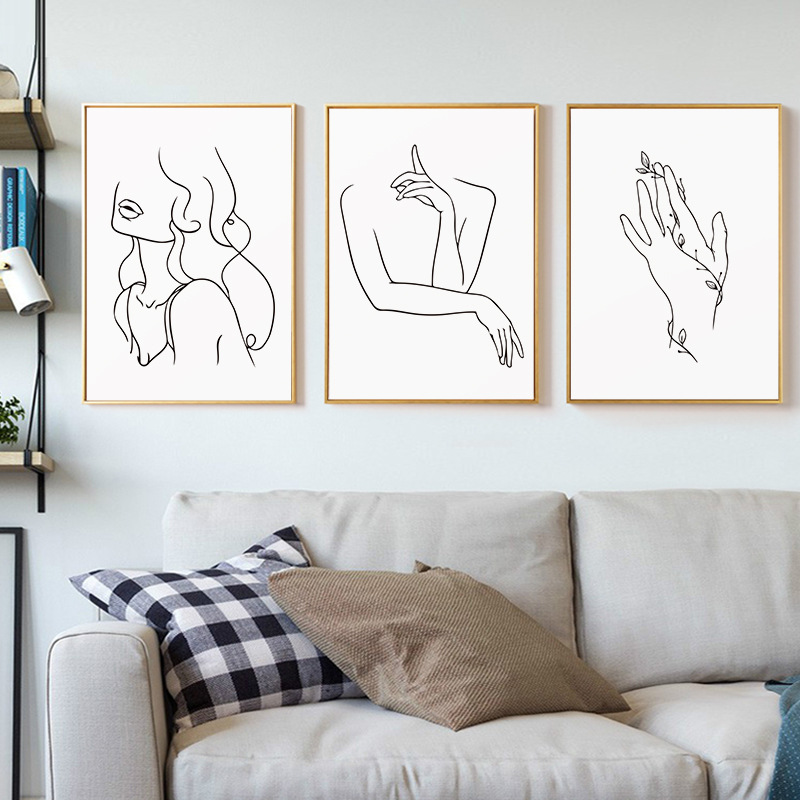 北欧简约线条艺术帆布画黑白线条挂画家居装饰画芯一件代发