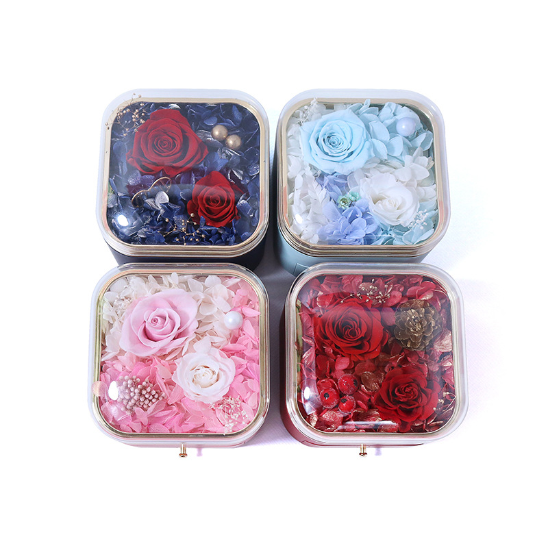 Creative New Rose Jewelry Gift Box Preserved Fresh Flower Drawer Earring Ring Necklace Box Spray Paint Jewelry Box