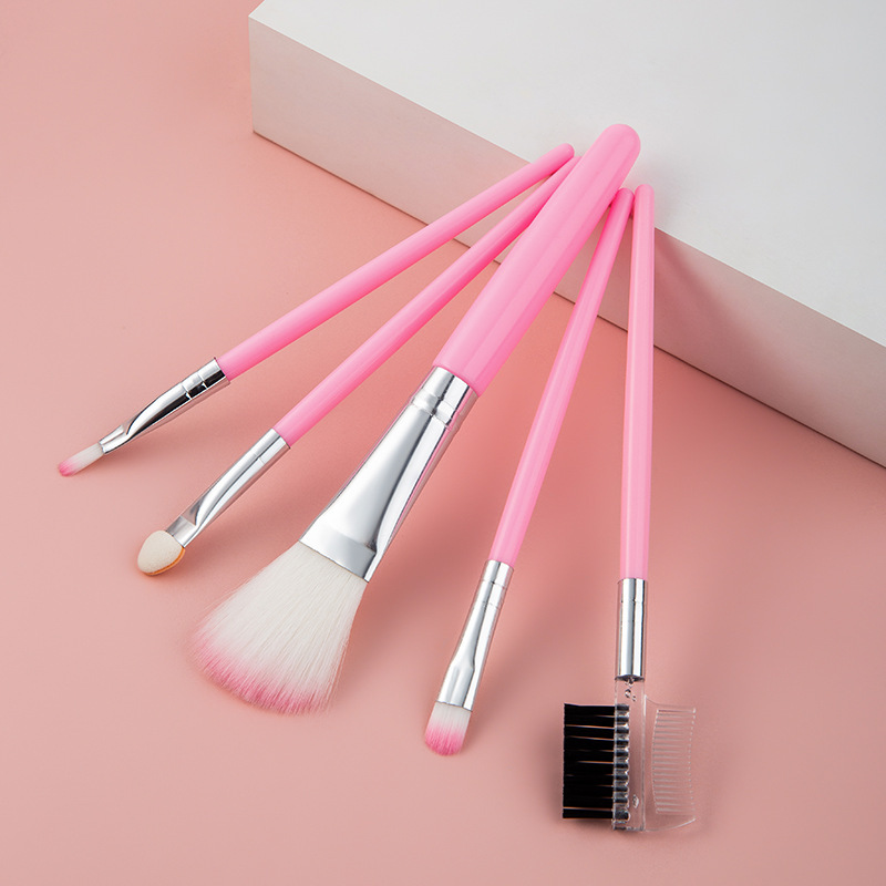 5 PCs Makeup Brushes Pink Suit Black Eye Shadow Brush Lip Brush Blush Brush Mascara Brush Cosmetic Brush Factory Direct Sales