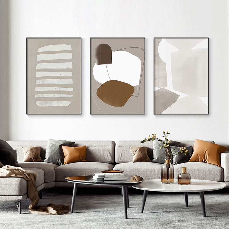 现代莫兰迪几何色块沙发背景墙画客厅卧室装饰画抽象线条简约壁画