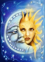 太阳神月亮神抽象人物头像钻石画