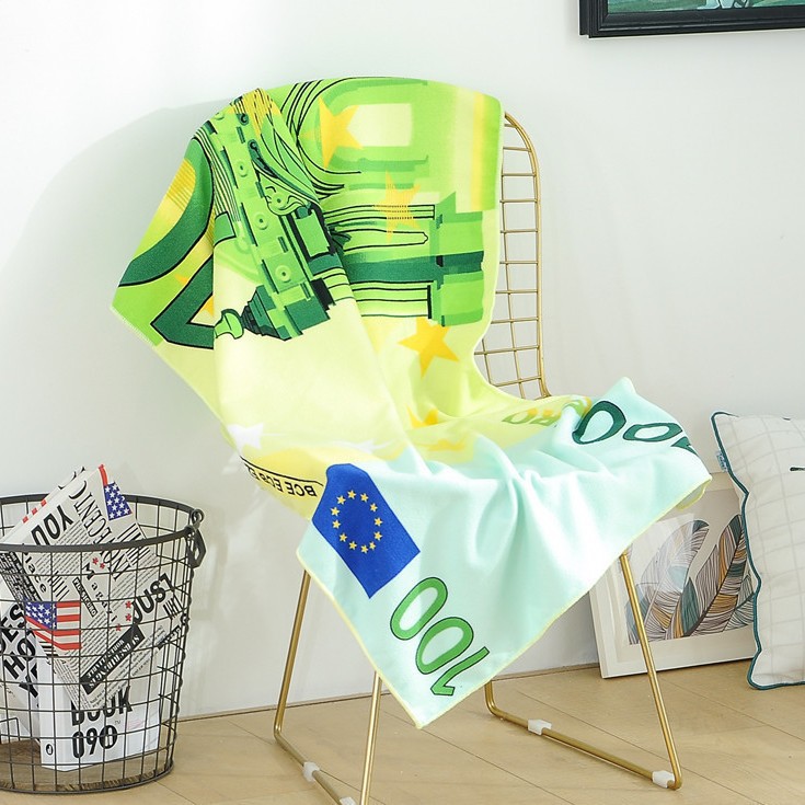 美元欧元沙滩浴巾沙滩巾快速吸水防尘海滩披巾浴袍70*140方沙滩巾