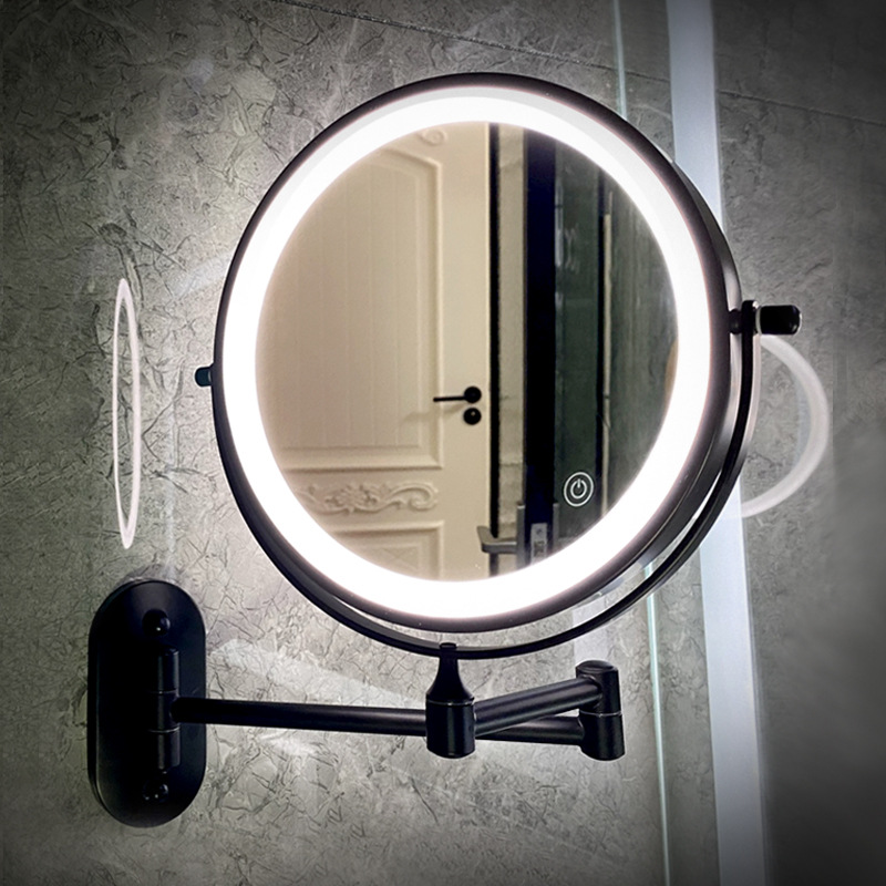 浴室镜子化妆镜免打孔壁挂酒店卫生间贴墙双面梳妆镜8英寸镀铬镜