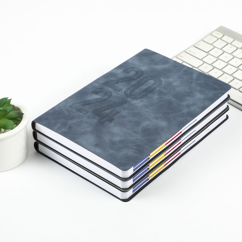All English Foreign Trade Notebook 2024 Spanish Schedule Book 365 Days Soft Leather Efficiency Book Can Be Customized Logo