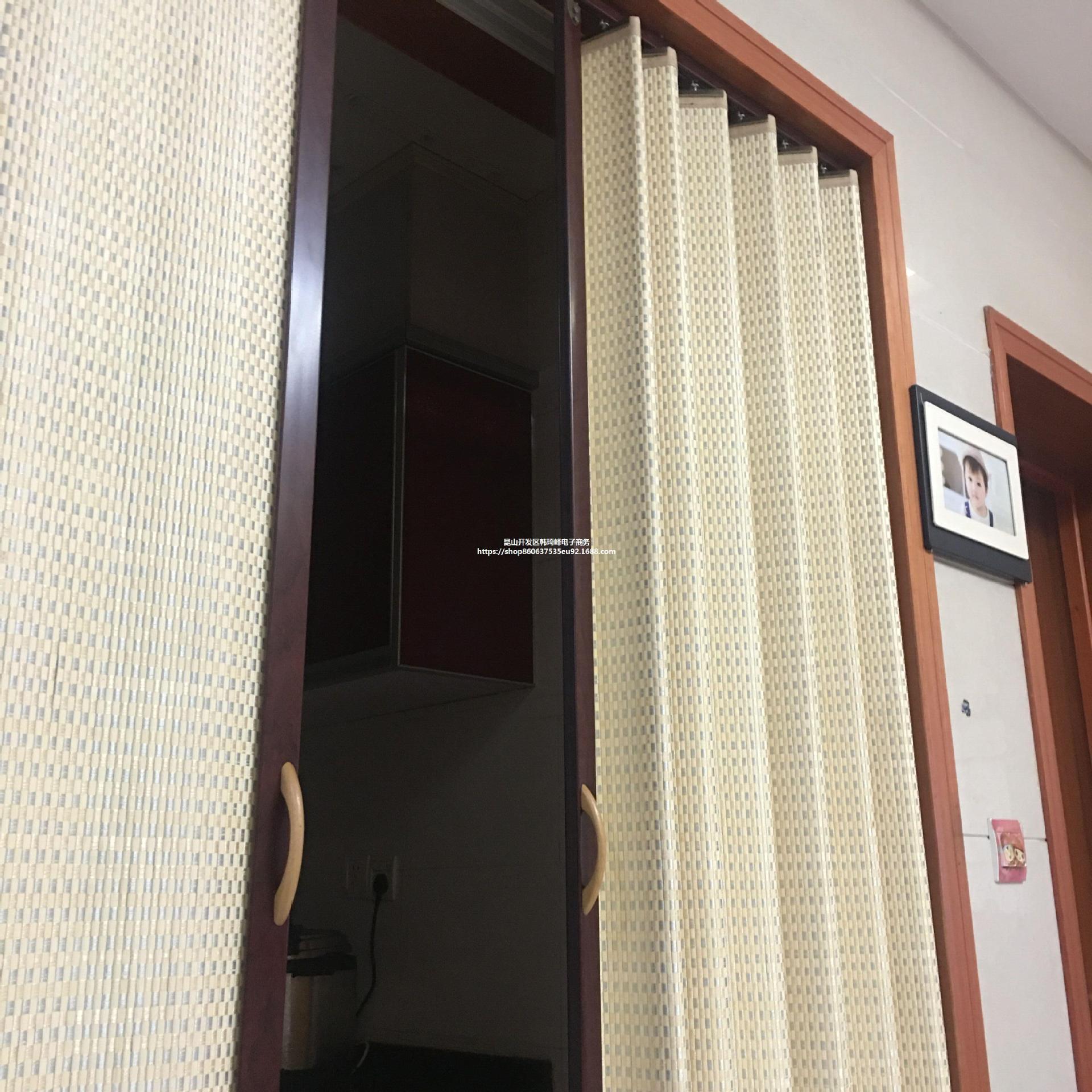 加密线竹子门帘折叠推拉隔断帘家用隔油烟空调遮光拉帘商场简易门