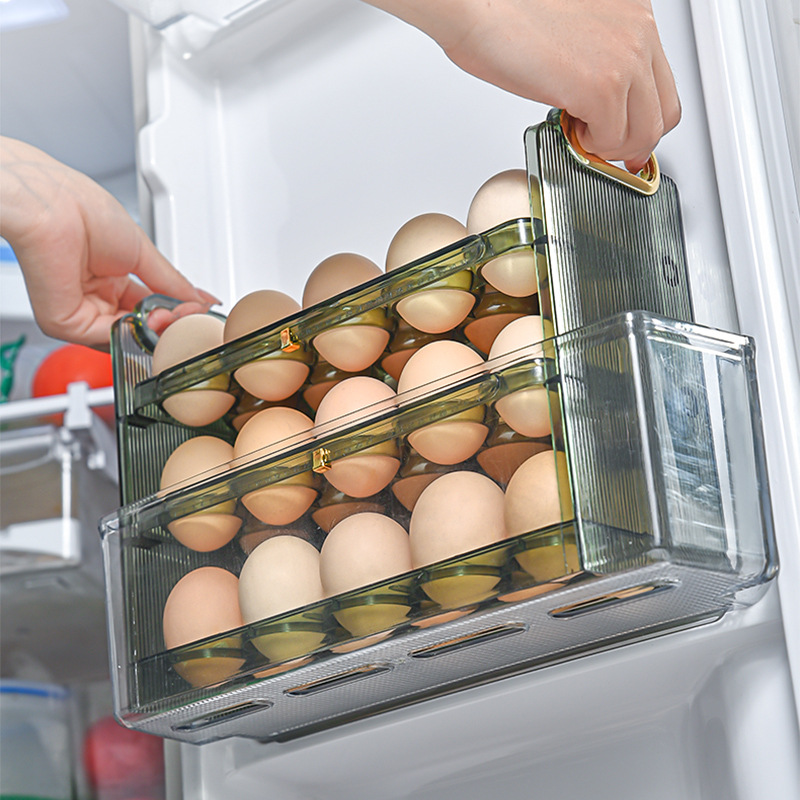 Refrigerator Side Door Egg Rack Household Kitchen Preservation Food Grade Multi-Layer Flip Egg Storage Box Vertical Egg Carton 0714