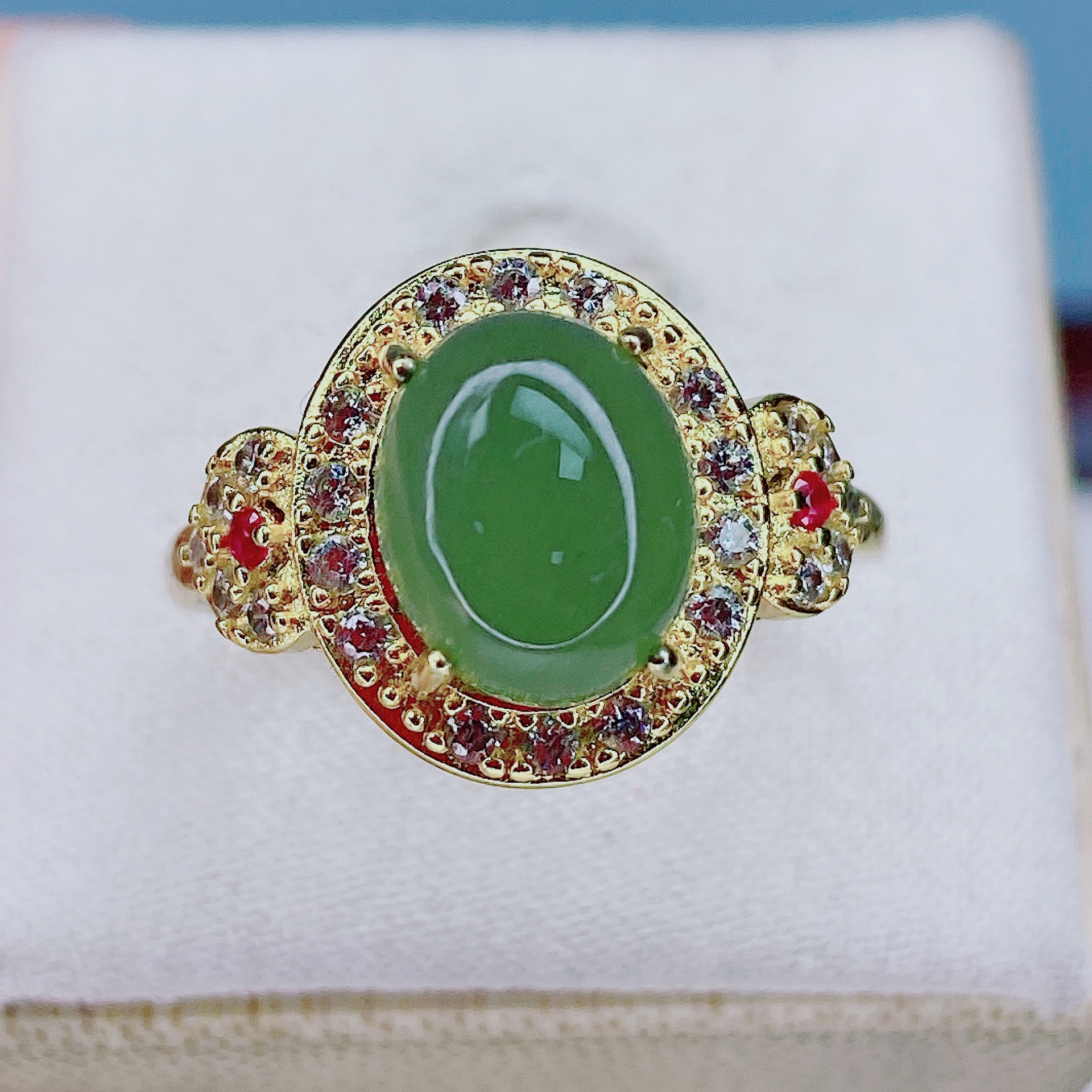 新款精品天然绿色和田玉气质百搭女士戒指时尚复古款一件代批发