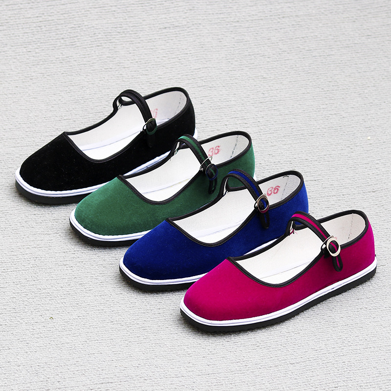 春秋民族风彩色老北京一字带方口女布鞋低价跑量地摊赶会10元模式