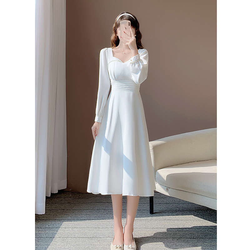春装新款时尚气质少女轻奢气质感白色领证小礼服公主风度假连衣裙