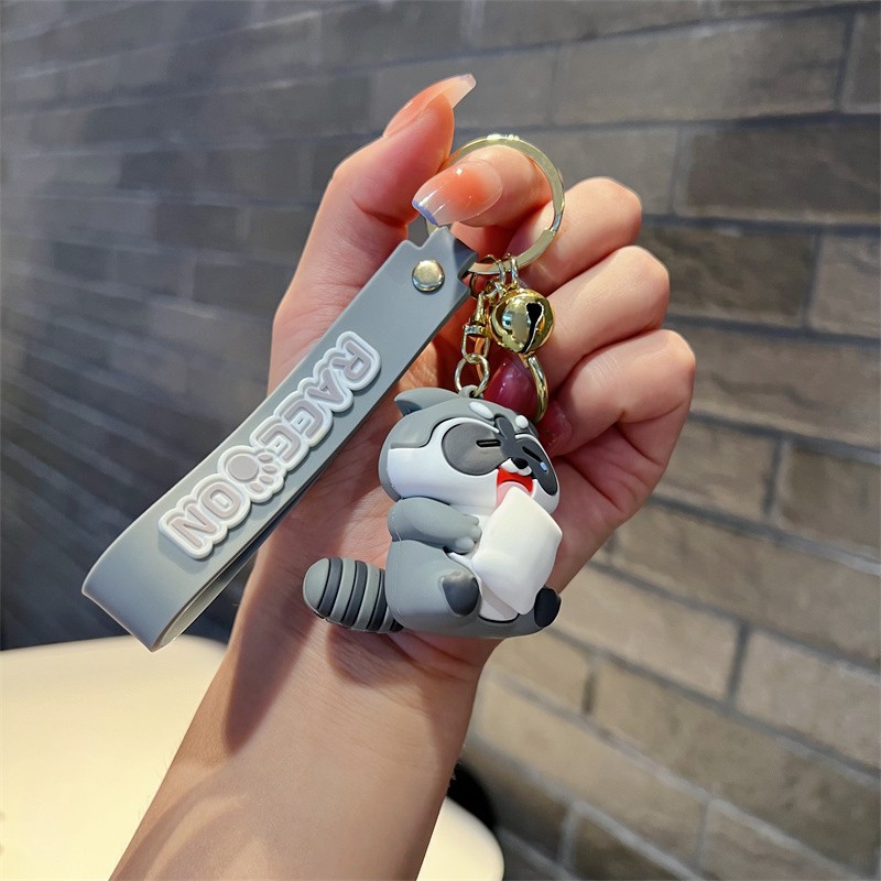 Genuine Creative Coati Keychain Cute Funny Little Gray Bear Raccoon Key Chain Men and Women Handbag Pendant Wholesale