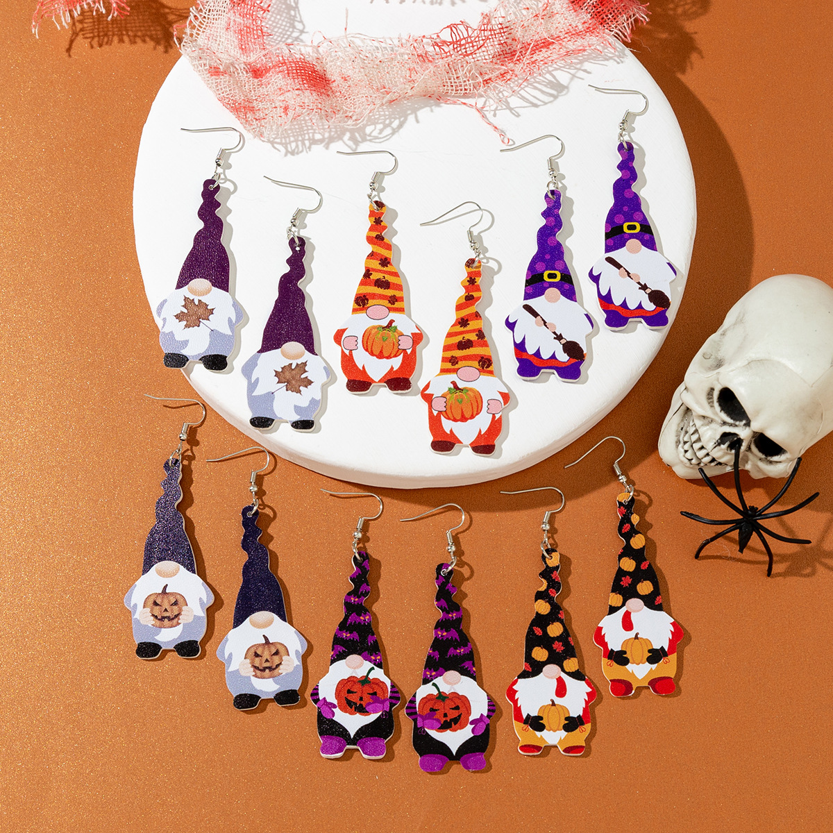 Halloween Thanksgiving Elf Dwarf Leather Earrings Pumpkin Leaves Holiday Decoration Europe and America Cross Border Yama