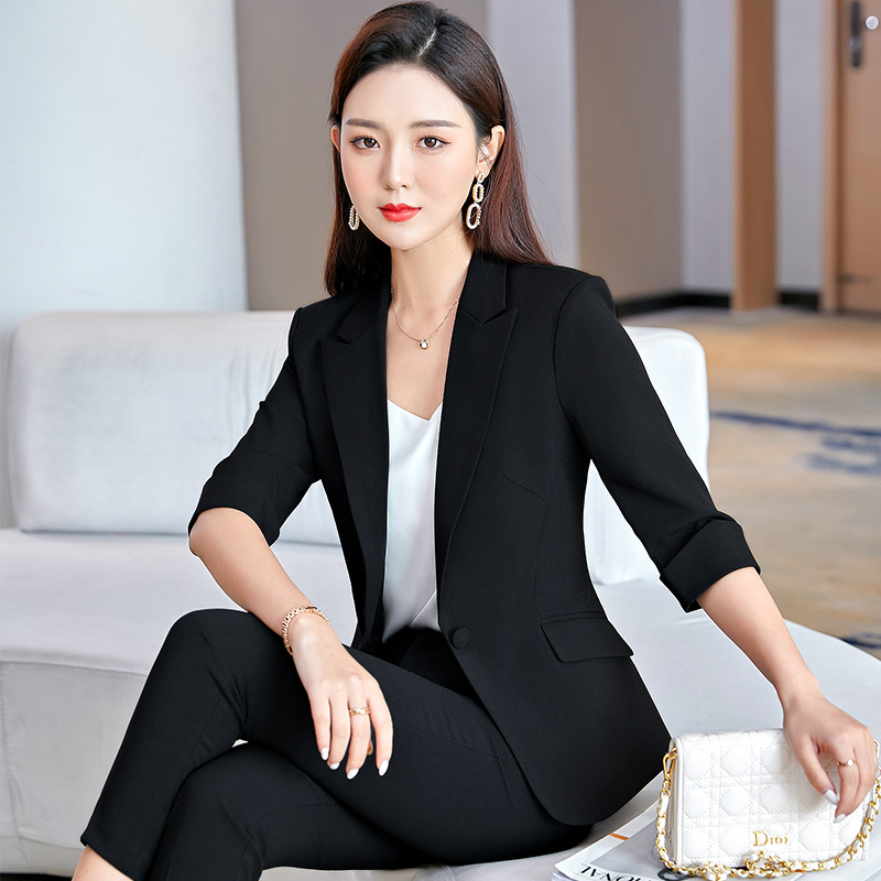 春装韩版7分袖黑色小西装女式职业装套装商务休闲西服外套女工装