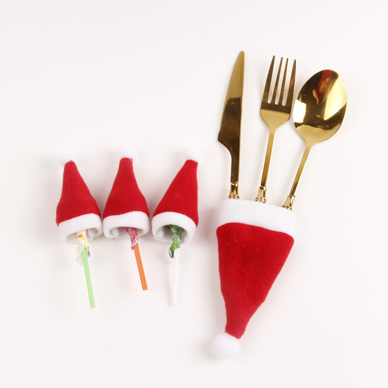 2023 New Mini Christmas Hat Wine Bottle Cap Christmas Small Hat Christmas Hat Knife and Fork Set Christmas Decorative Accessories